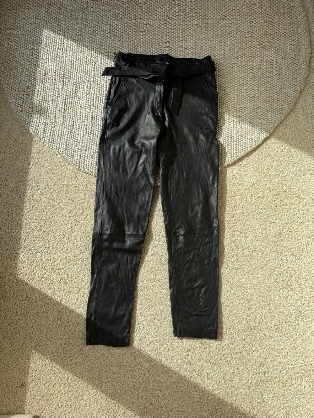 Veronica Beard Lamb Leather Pants with Waist Tie